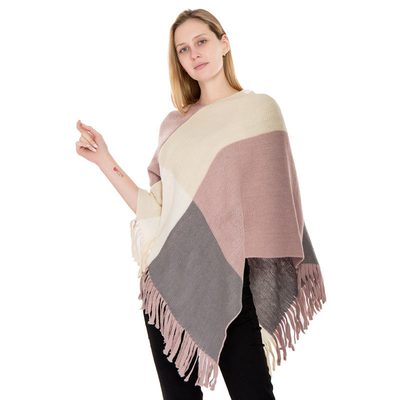 Women's Color Matching Knitted Warm Shawl European And American Autumn And Winter