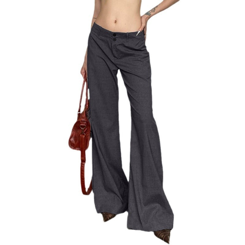 Women's Minimalist Low Waisted Straight Leg Suit Pants