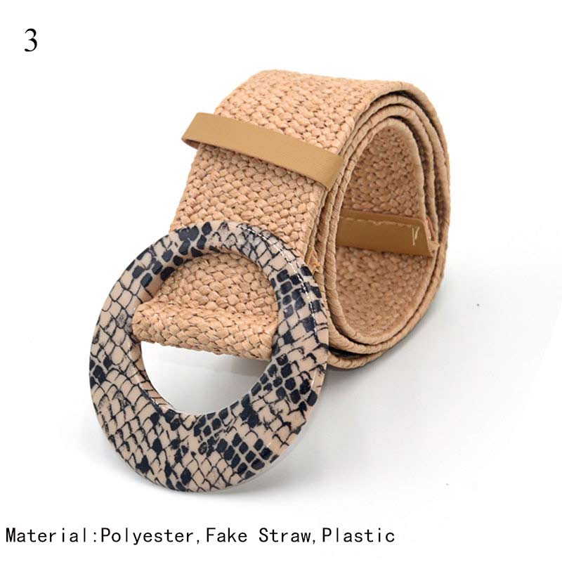 Women Straw Belt Boho Plastic Buckle Trim