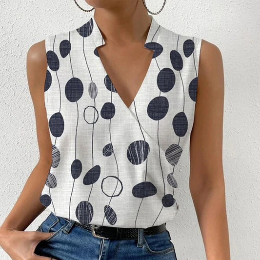 Women's leisure printed tops summer V-neck sleeveless T-shirt