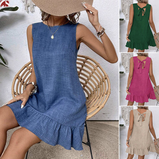 Women's Summer Ruffle Dress Fashion Loose Sleeveless Straight Beach