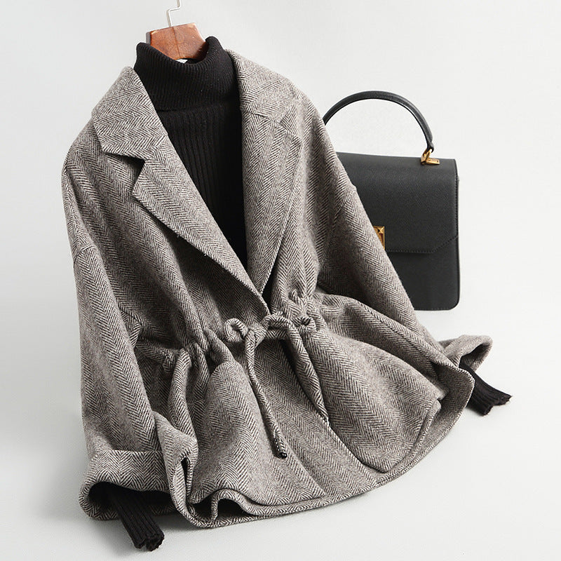 Cappotto corto in lana da donna, soprabito in lana double face