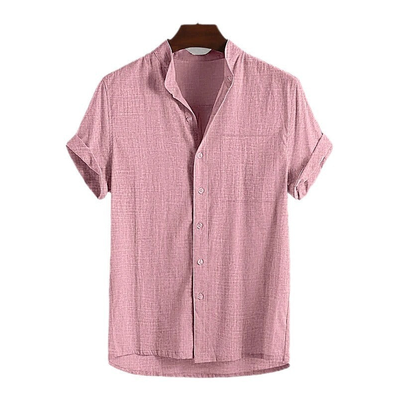 Cardigan da uomo in cotone con collo alto e maniche corte sottili