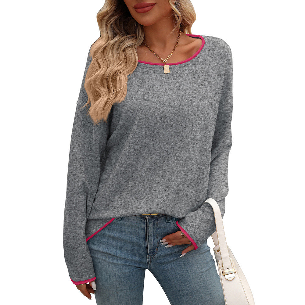 Women's Round Neck Color Jump Core Yarn Long Sleeve Sweater