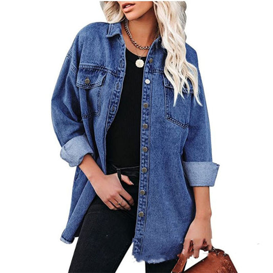 Women Pure Blue Commuter Casual Jeans jacke