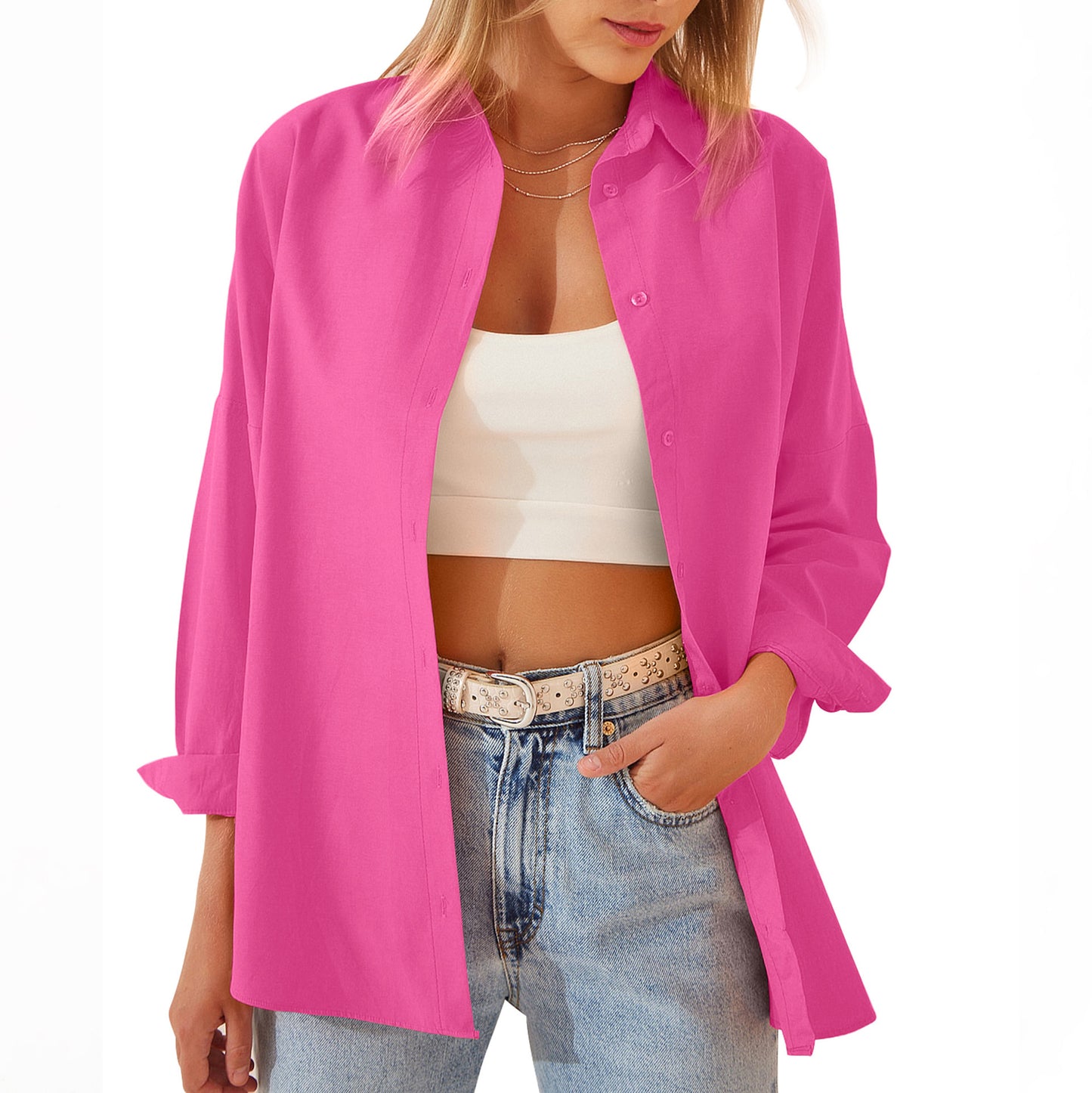 Women's Shirt Jacket Long Sleeve Blouse Button Down Tops Candy Color Shirt