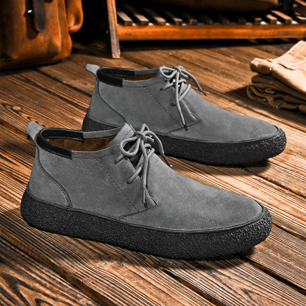 Men's Matte Leather Mercerized Suede Leather Mid-top Board Shoes