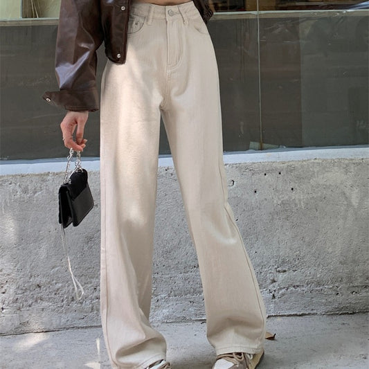 Women's White Denim Trousers Straight Mop