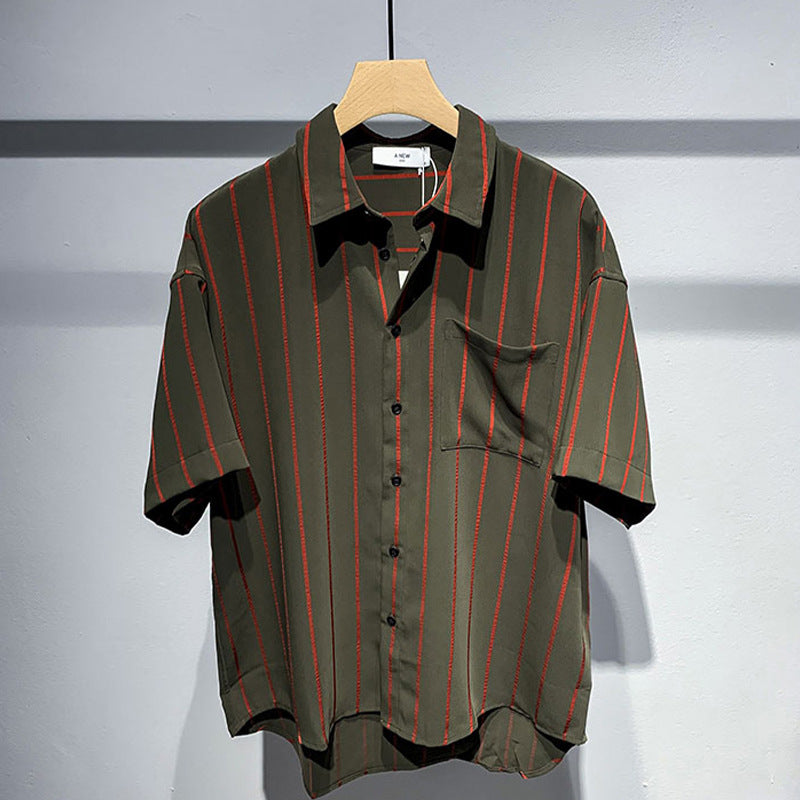 Men's loose, comfortable striped short-sleeved shirt