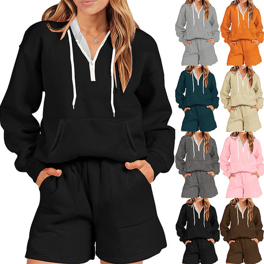 Women Sport-Stil Fleece und Shorts Anzug zu Hause zweiteiliges Set