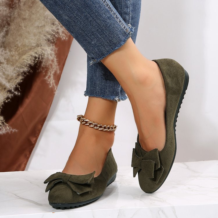 Women's Plus Size Rubber Flat Casual Shoes Suede Bow Round Head Gommino