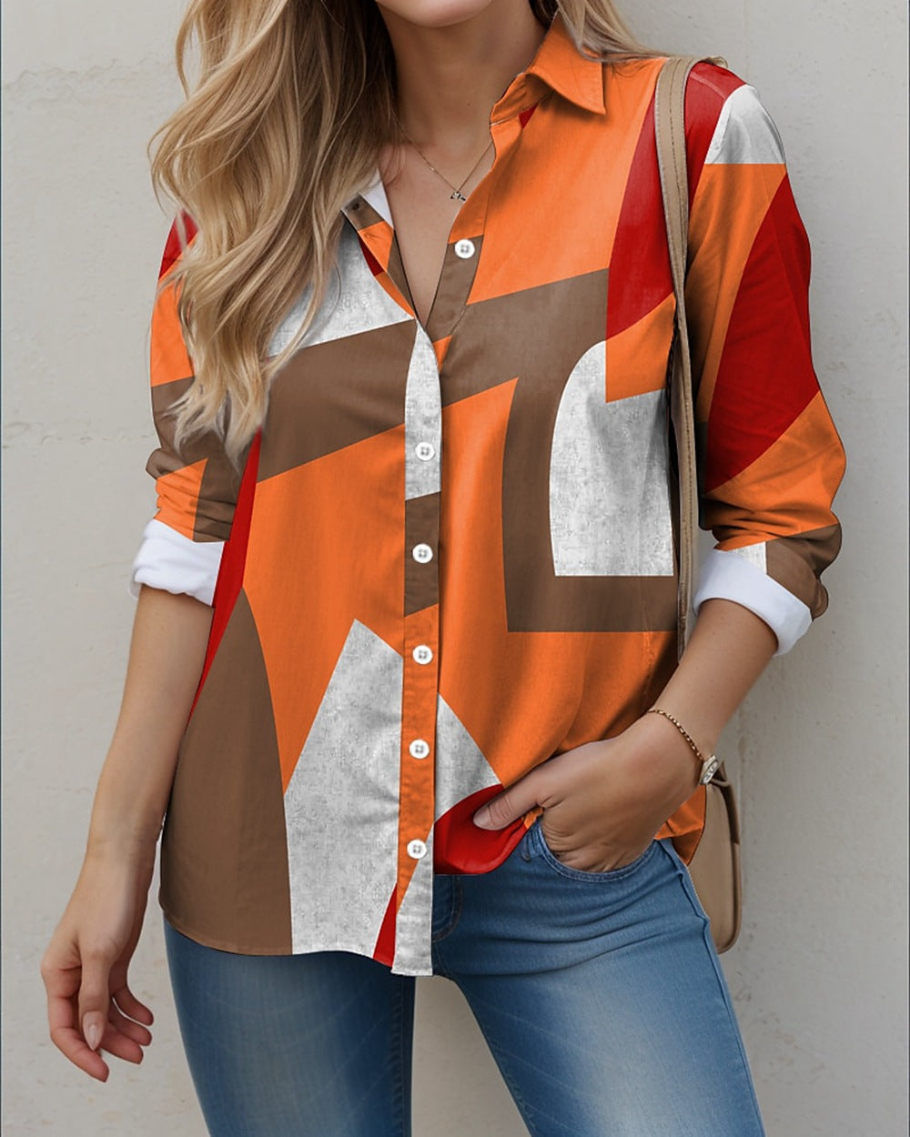 Women's Shirt Colorful Geometric Print 3D Digital Elegant Shirt