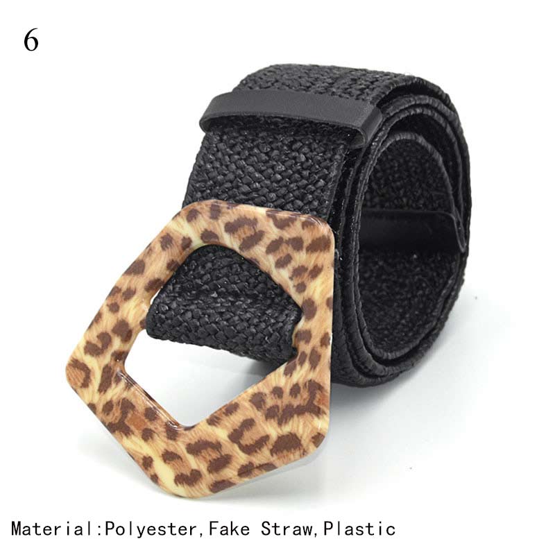 Women Straw Belt Boho Plastic Buckle Trim