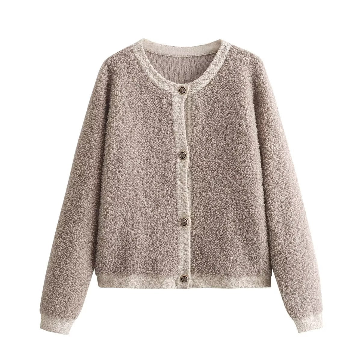 Women's Button Decoration Terry Yarn Knitting Cardigan Jacket