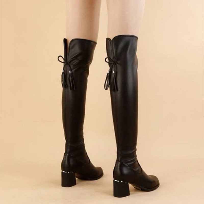 Women's rubber thigh boots, round toe