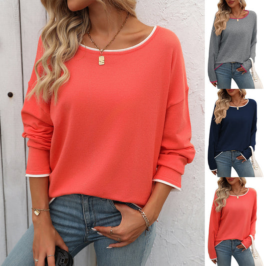 Women's Round Neck Color Jump Core Yarn Long Sleeve Sweater