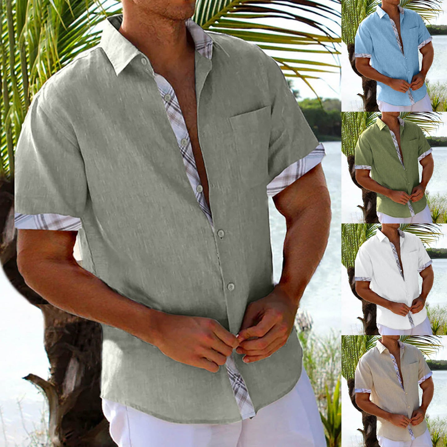 Men Beach Vacation Shirt Short Sleeve