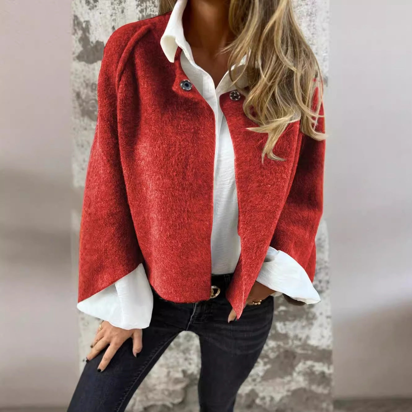 Women's long-sleeved cashmere coat, autumn and winter