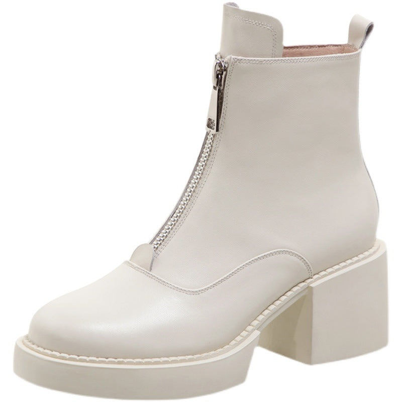 Damen-Stiefeletten aus Leder mit Plateausohle und dickem Absatz