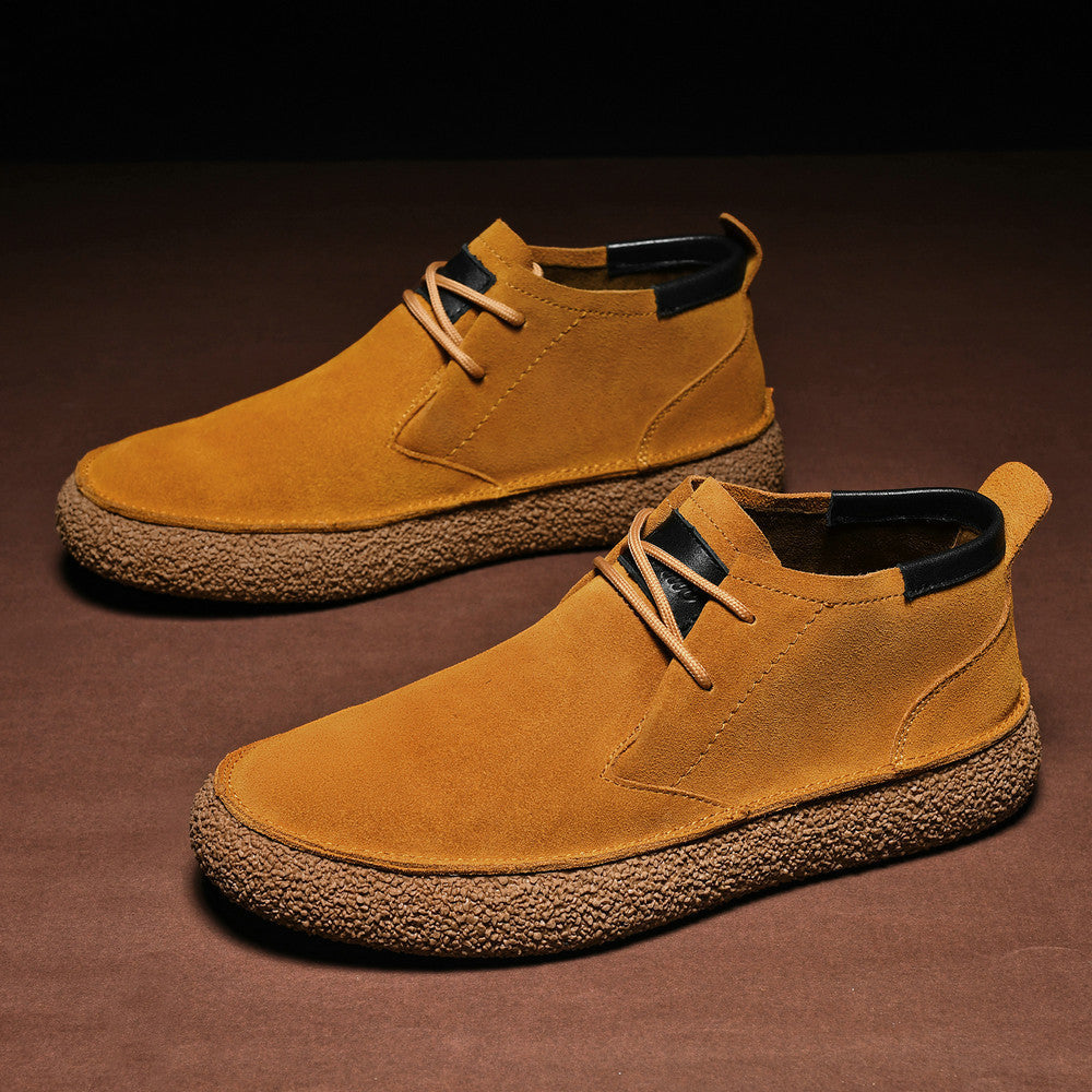 Men's Matte Leather Mercerized Suede Leather Mid-top Board Shoes