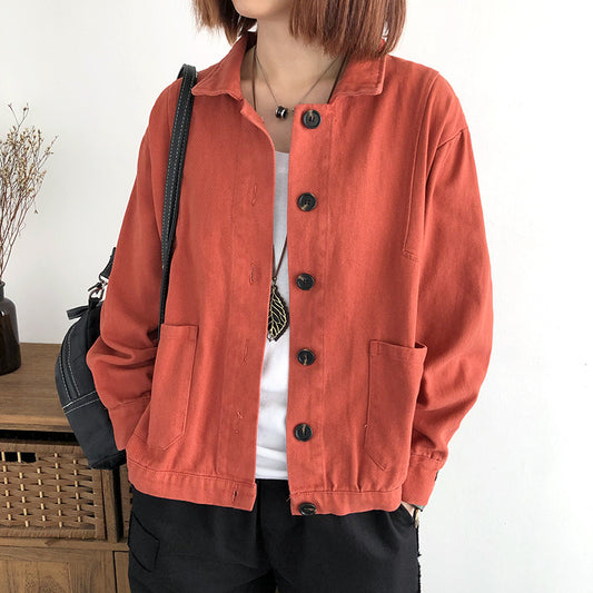 Women's Solid Color Loose-fitting Versatile Lapel Casualwear Tops