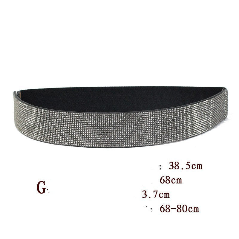 Women's elastic belt with rhinestones, flashing like diamonds