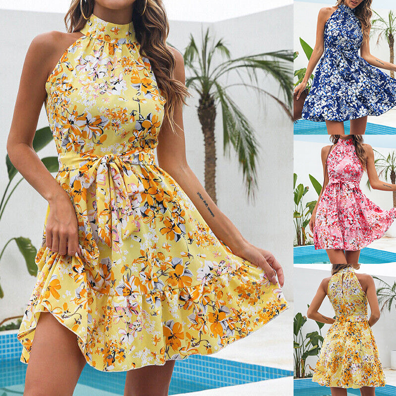 Women's floral print halter dress