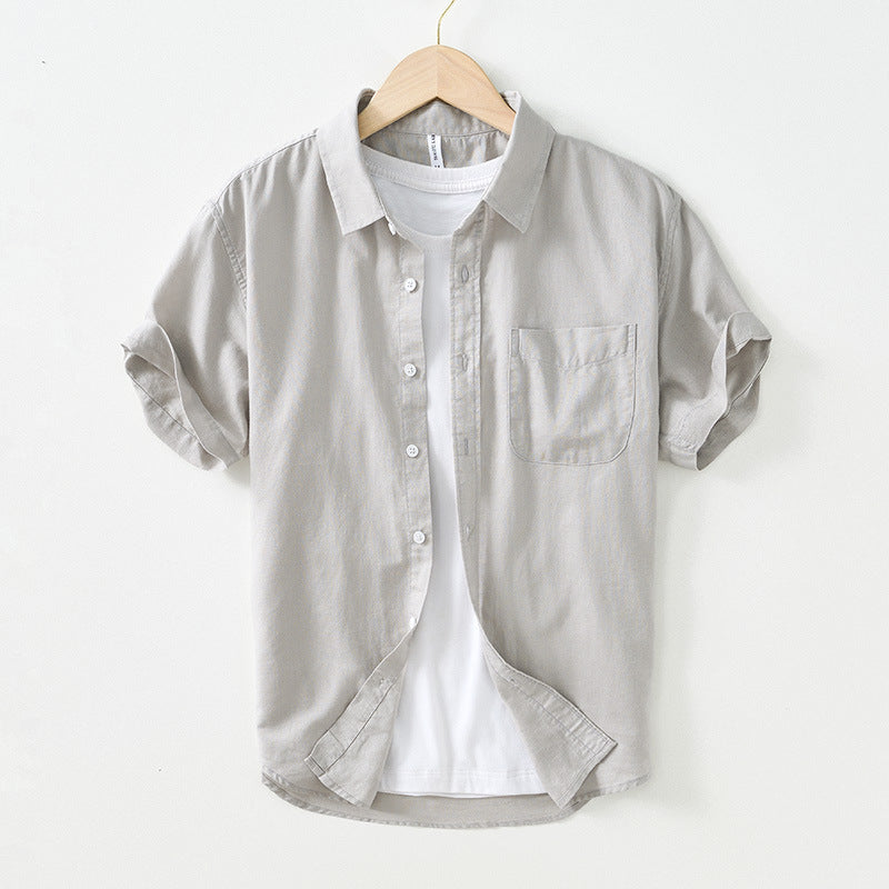 Men's cotton and linen shirt with square collar