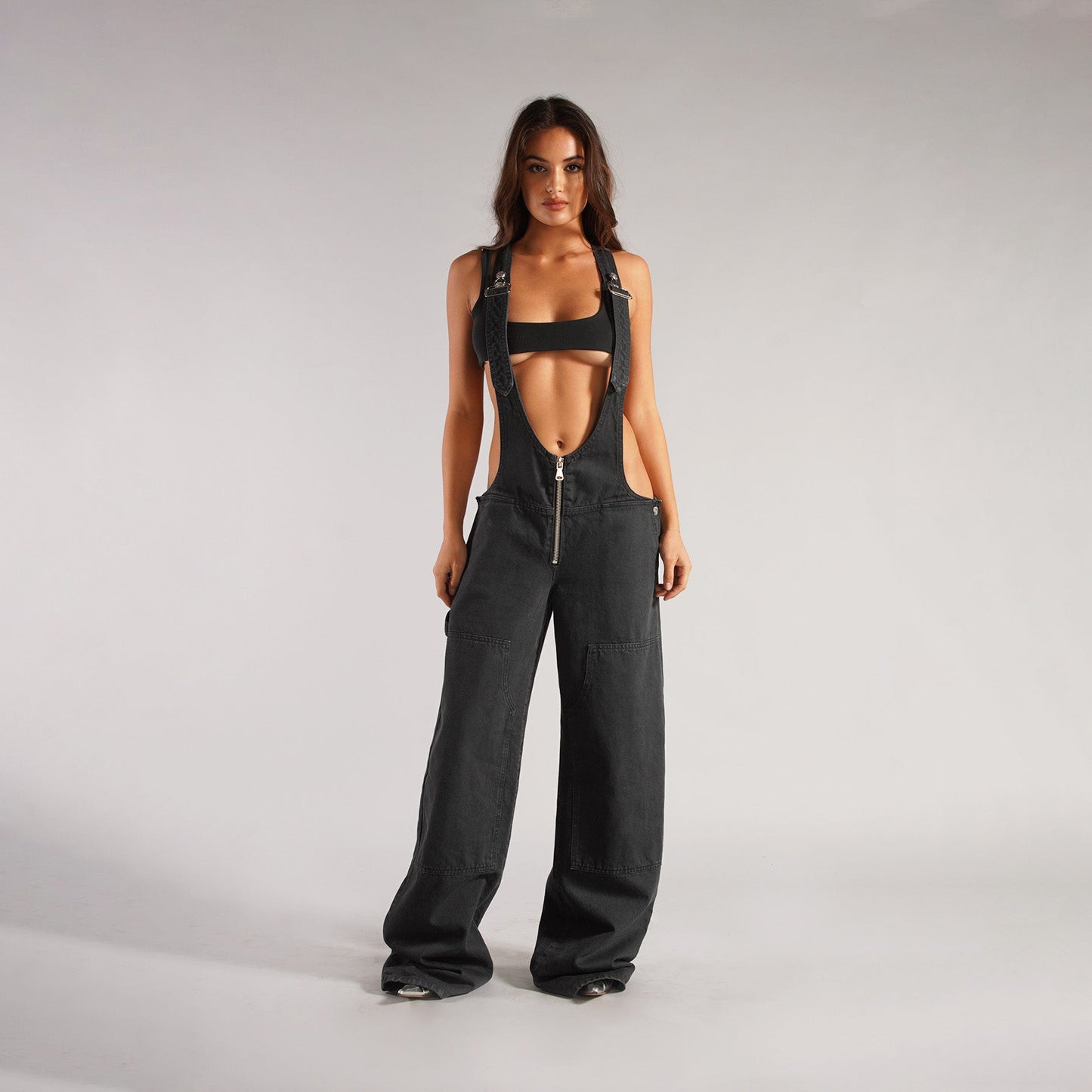 Damen Y2K Reißverschluss Denim Overalls mit Taschen Mode Loose Hosenträger Jumpsuit Streetwear