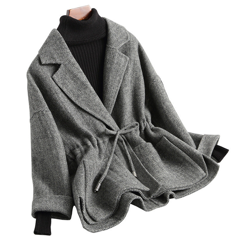 Cappotto corto in lana da donna, soprabito in lana double face