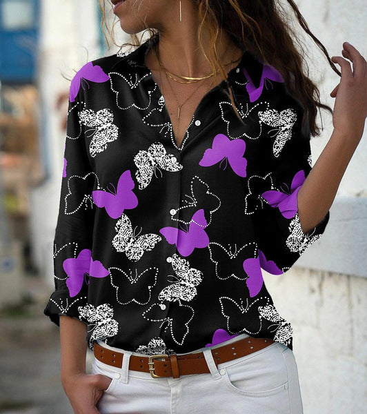 Women's Autumn New Butterfly Print Long-sleeved Shirt