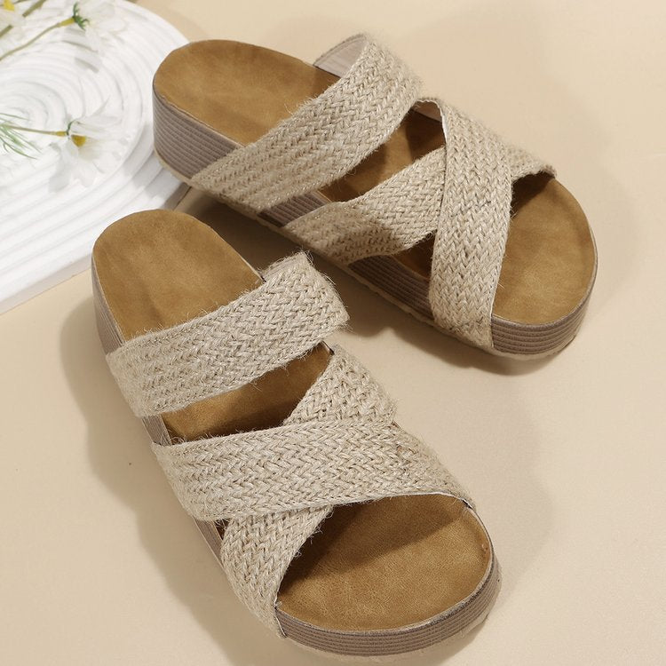 Women Cross-strap Slippers Summer Platform Sandals Women Flat Beach Shoes