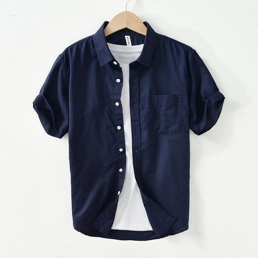 Men's cotton and linen shirt with square collar