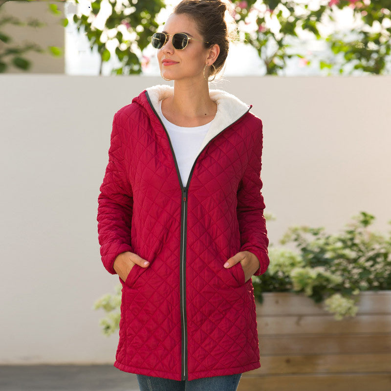 Women's long-sleeved cotton coat with hood