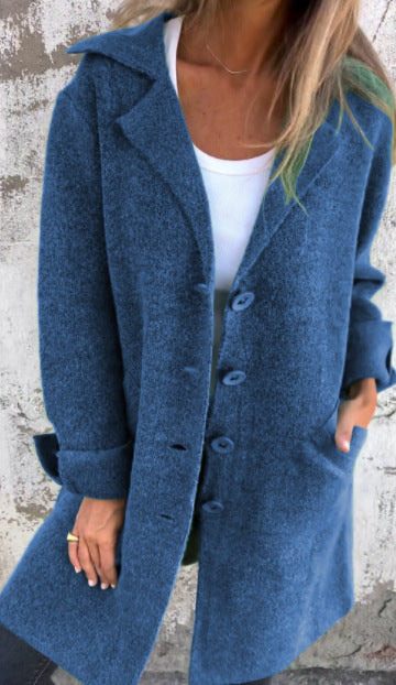 Damen Strickjacke einreihig mittellanger Mantel