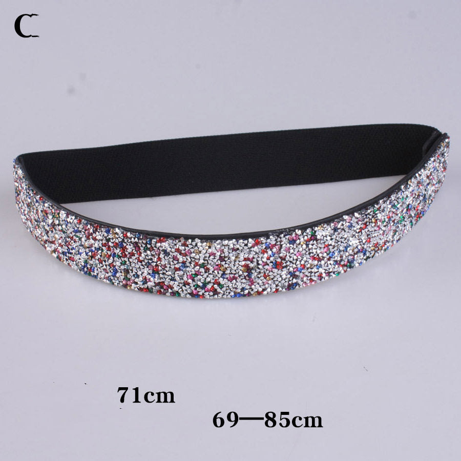 Women's elastic belt with rhinestones, flashing like diamonds