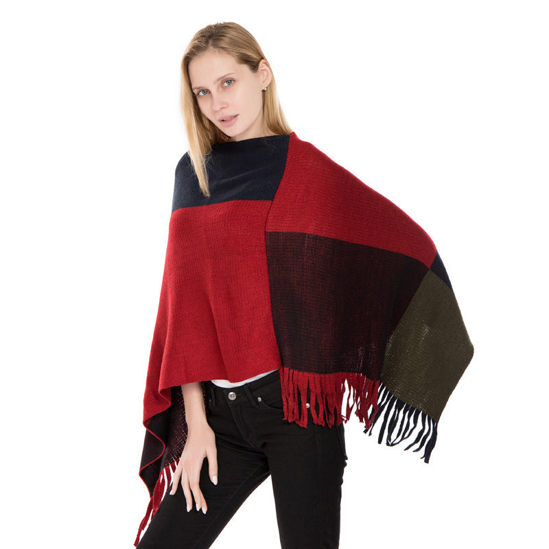 Women's Color Matching Knitted Warm Shawl European And American Autumn And Winter