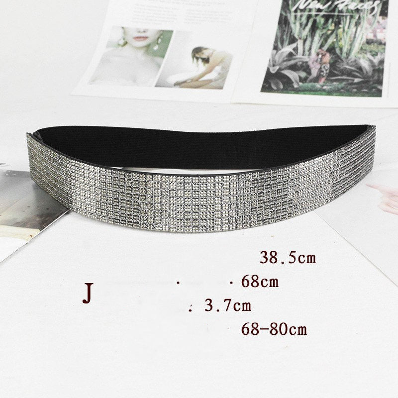 Women's elastic belt with rhinestones, flashing like diamonds