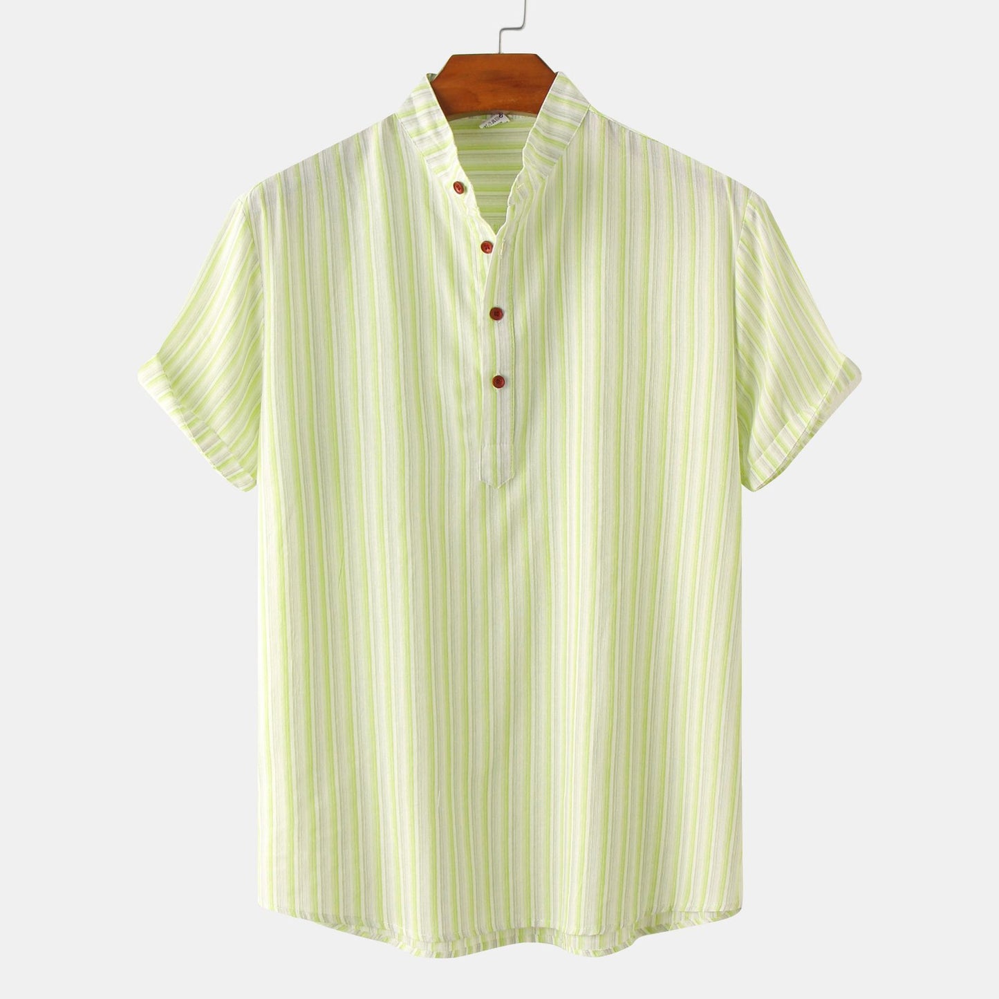 Men's Striped Printed Stand Collar Short Sleeve Shirt