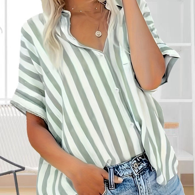 Women's Fashion Elegant Comfortable Button Striped Plus Sizes