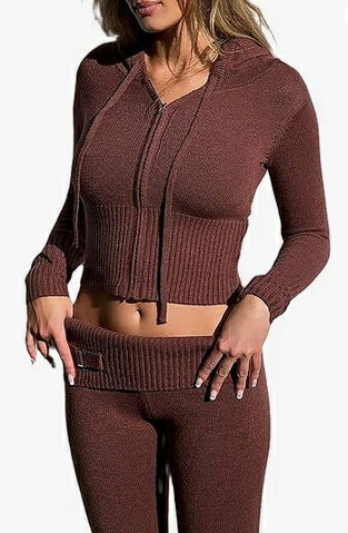 Women's Knitted hooded suits women's clothing