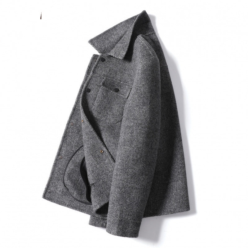 Giacca corta in lana e cashmere double face di alpaca da uomo