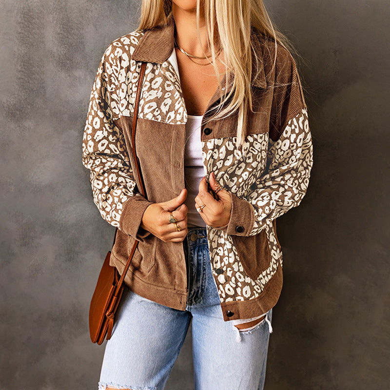 Damen Cordjacke Leopard