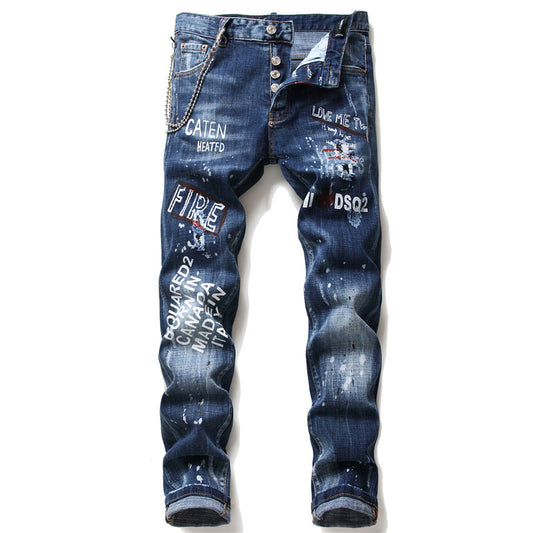 Men Jeans berühmte D2 Männer dünne Jeans Hosen Herren Denim Hose Reißverschluss blau Loch Bleistift Hosen