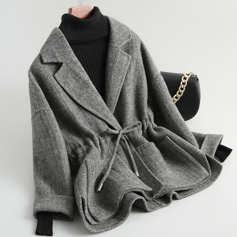 Cappotto corto in lana da donna, soprabito in lana double face