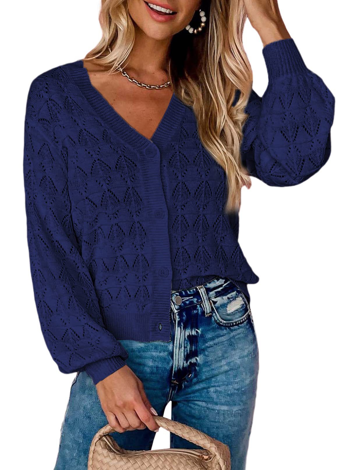 Women Short Cardigan Knitted Sweaters Women Autumn And Winter Long Sleeve Front-open V-neck Button-down Tops Clothes