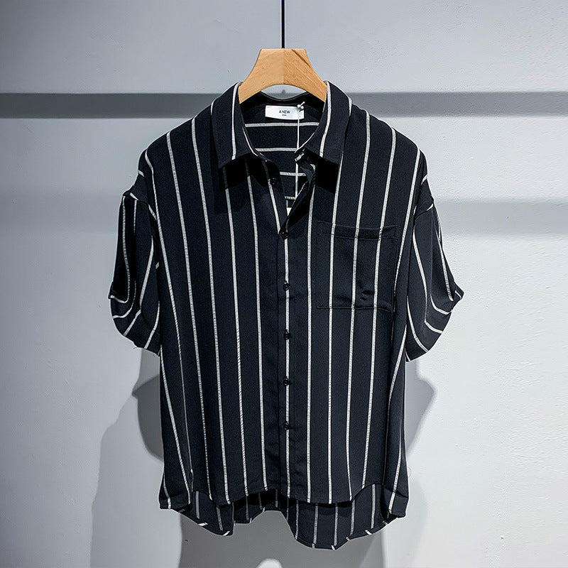 Men's loose, comfortable striped short-sleeved shirt