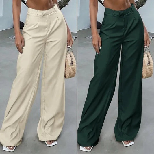 Women's Solid Color Pocket High Waist Trousers