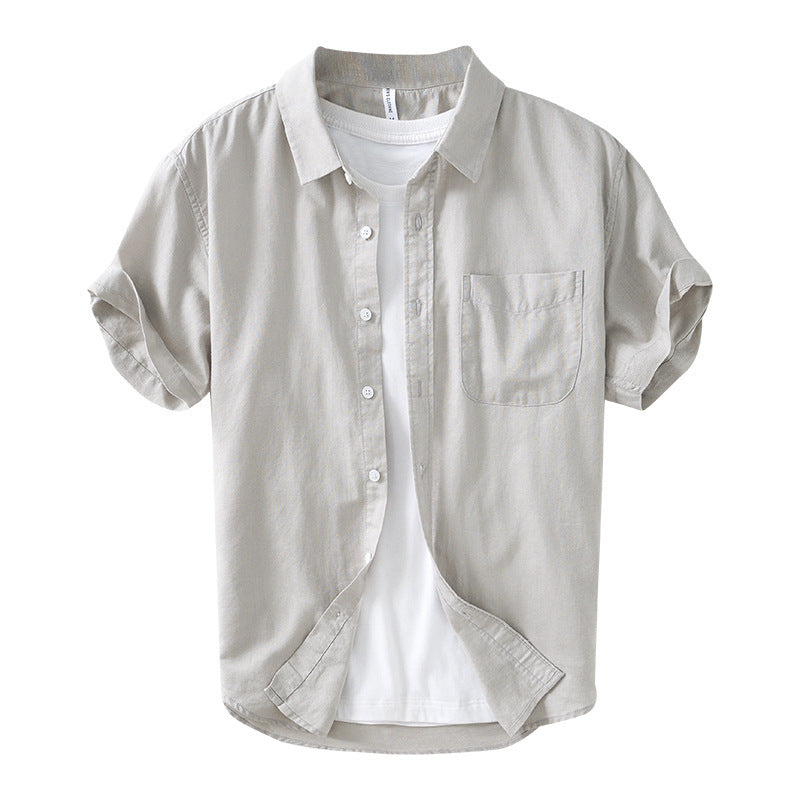 Men's cotton and linen shirt with square collar