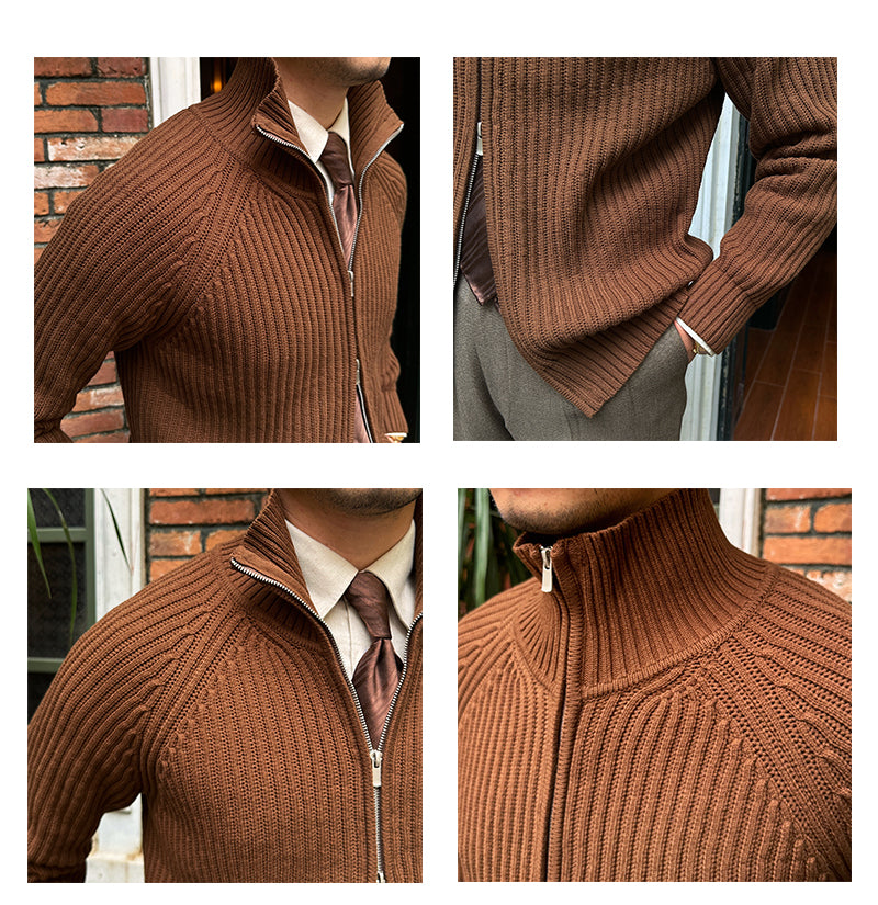 Men-Strickjacke mit Stehkragen Retro Slim Fit